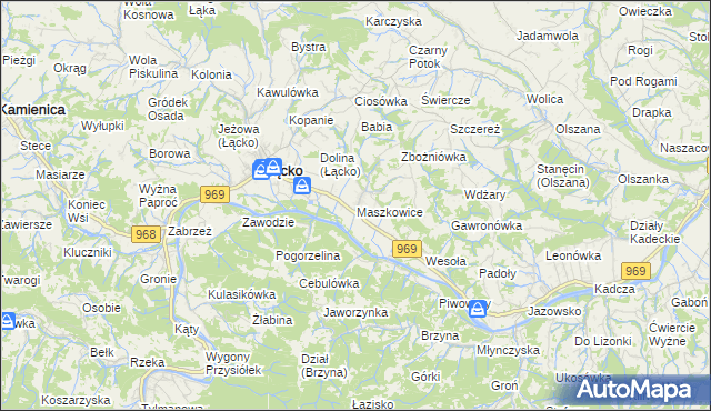 mapa Maszkowice gmina Łącko, Maszkowice gmina Łącko na mapie Targeo