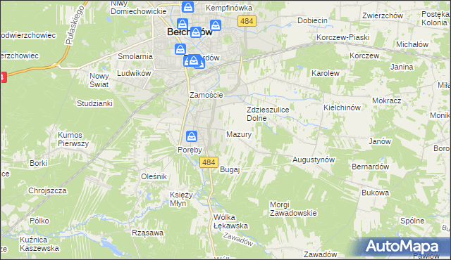 mapa Mazury gmina Bełchatów, Mazury gmina Bełchatów na mapie Targeo