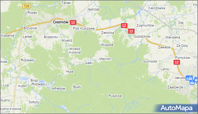 mapa Mechlin gmina Gielniów, Mechlin gmina Gielniów na mapie Targeo