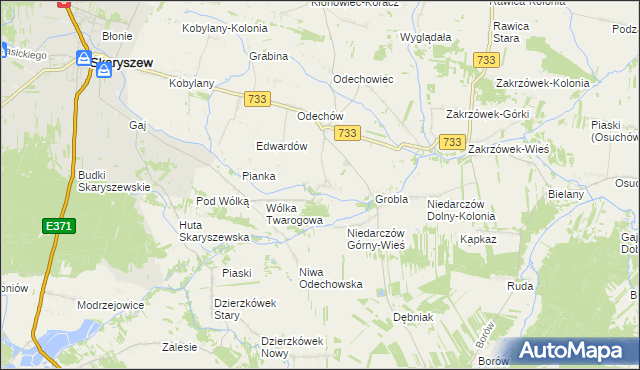 mapa Miasteczko gmina Skaryszew, Miasteczko gmina Skaryszew na mapie Targeo