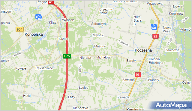 mapa Michałów gmina Poczesna, Michałów gmina Poczesna na mapie Targeo