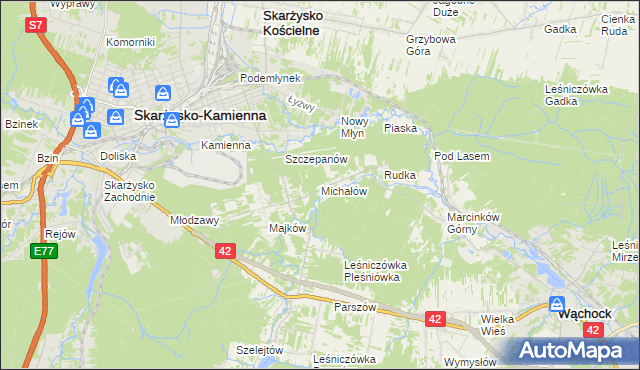 mapa Michałów gmina Skarżysko Kościelne, Michałów gmina Skarżysko Kościelne na mapie Targeo