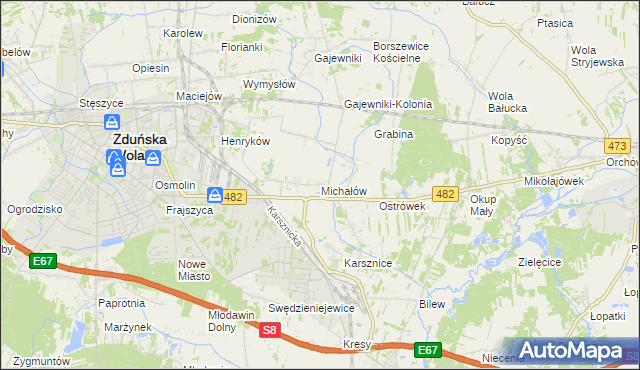 mapa Michałów gmina Zduńska Wola, Michałów gmina Zduńska Wola na mapie Targeo