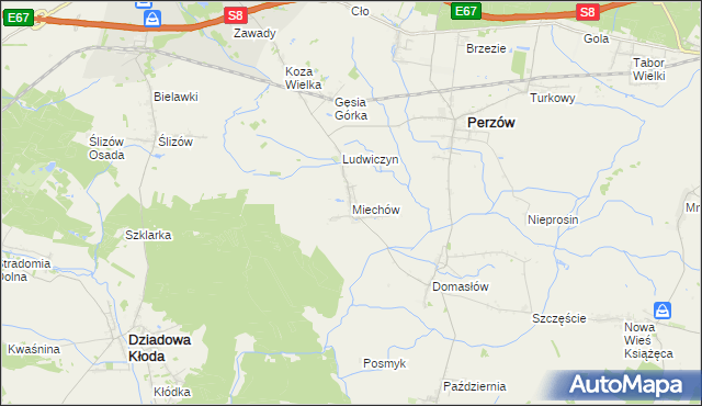 mapa Miechów gmina Perzów, Miechów gmina Perzów na mapie Targeo