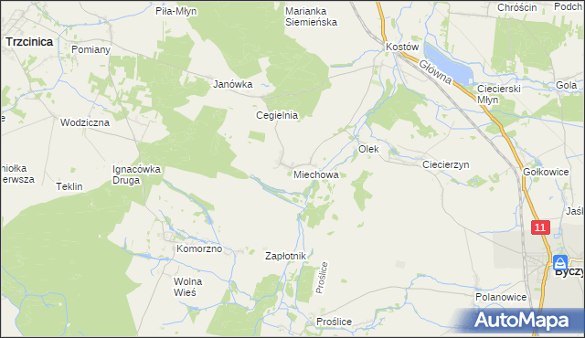 mapa Miechowa, Miechowa na mapie Targeo