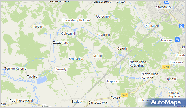 mapa Mińce, Mińce na mapie Targeo