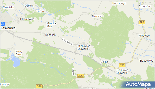 mapa Minkowice Oławskie, Minkowice Oławskie na mapie Targeo