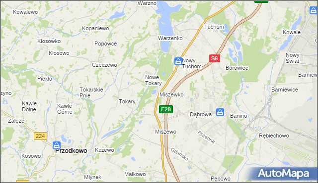 mapa Miszewko gmina Żukowo, Miszewko gmina Żukowo na mapie Targeo