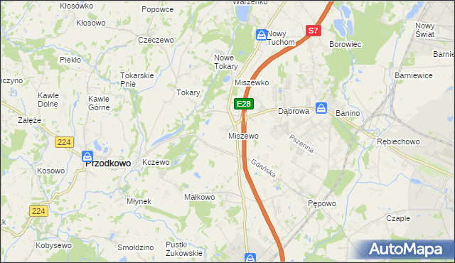 mapa Miszewo gmina Żukowo, Miszewo gmina Żukowo na mapie Targeo