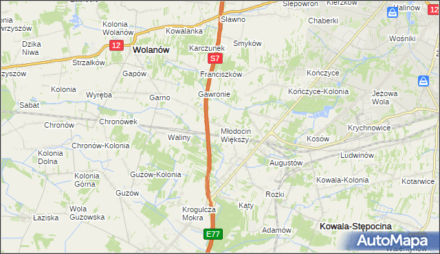 mapa Młodocin Większy, Młodocin Większy na mapie Targeo