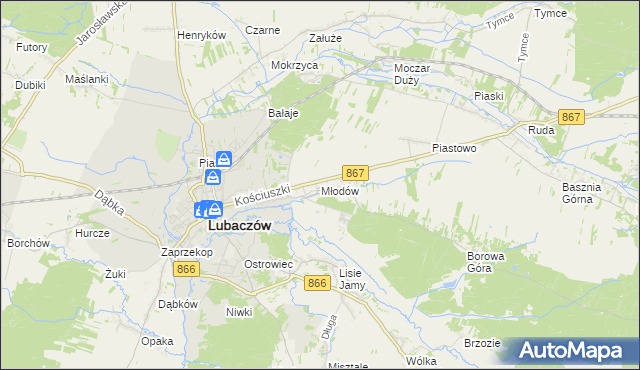 mapa Młodów gmina Lubaczów, Młodów gmina Lubaczów na mapie Targeo