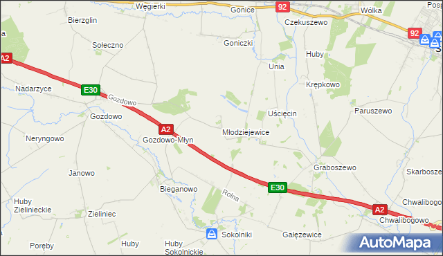 mapa Młodziejewice, Młodziejewice na mapie Targeo