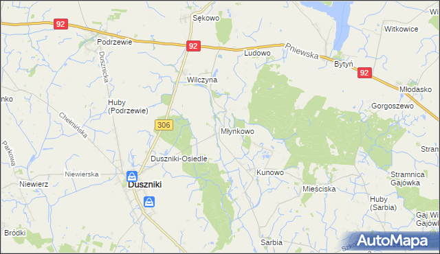 mapa Młynkowo gmina Duszniki, Młynkowo gmina Duszniki na mapie Targeo