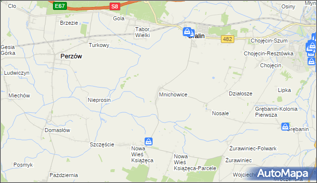 mapa Mnichowice gmina Bralin, Mnichowice gmina Bralin na mapie Targeo