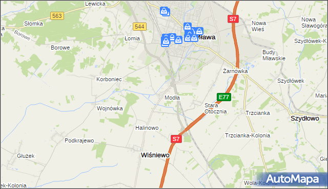 mapa Modła gmina Wiśniewo, Modła gmina Wiśniewo na mapie Targeo