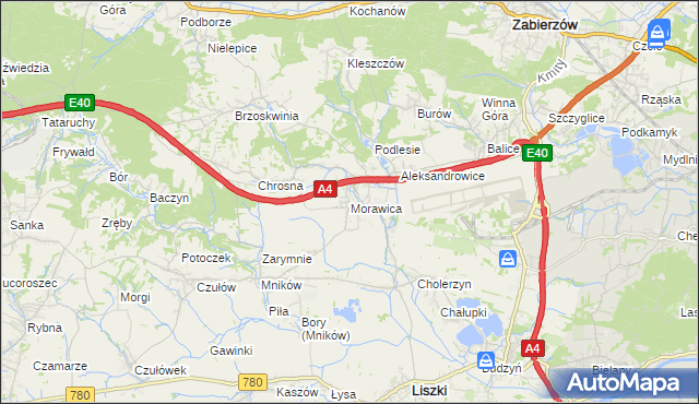 mapa Morawica gmina Liszki, Morawica gmina Liszki na mapie Targeo