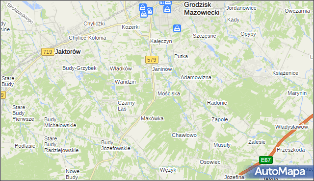 mapa Mościska gmina Grodzisk Mazowiecki, Mościska gmina Grodzisk Mazowiecki na mapie Targeo