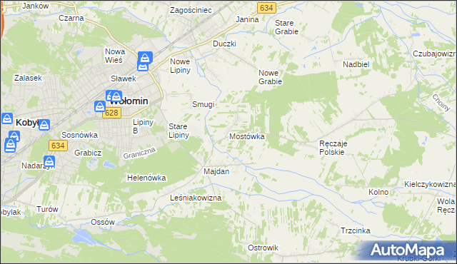 mapa Mostówka gmina Wołomin, Mostówka gmina Wołomin na mapie Targeo