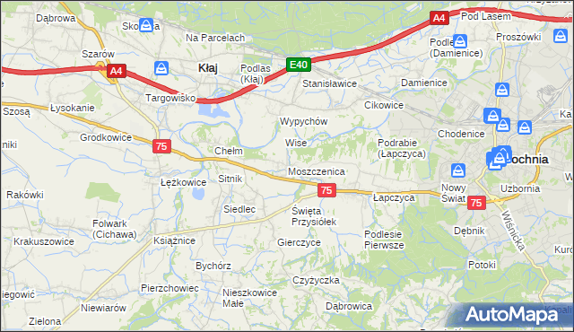 mapa Moszczenica gmina Bochnia, Moszczenica gmina Bochnia na mapie Targeo