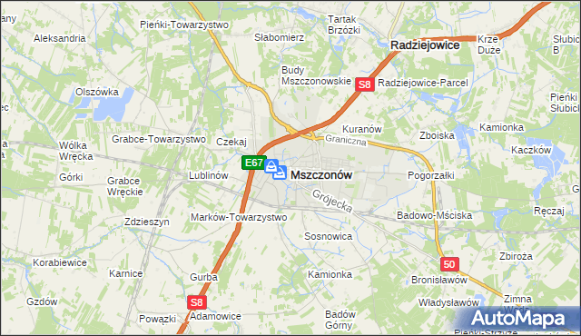 mapa Mszczonów, Mszczonów na mapie Targeo