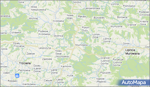 mapa Muchówka gmina Nowy Wiśnicz, Muchówka gmina Nowy Wiśnicz na mapie Targeo