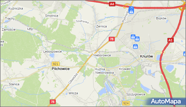 mapa Nieborowice, Nieborowice na mapie Targeo