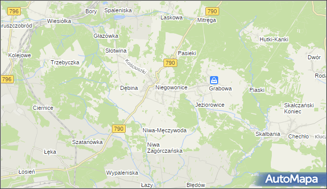 mapa Niegowoniczki, Niegowoniczki na mapie Targeo