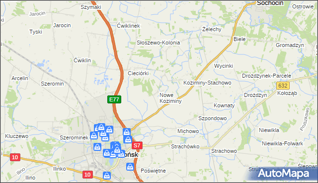 mapa Nowe Koziminy, Nowe Koziminy na mapie Targeo