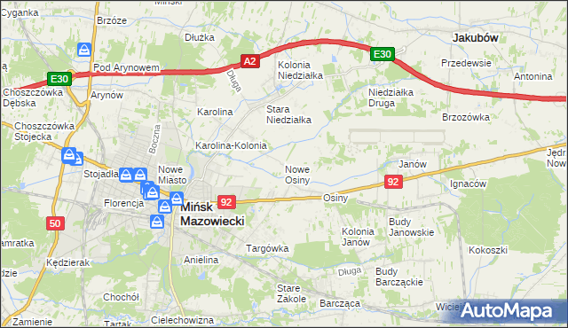mapa Nowe Osiny, Nowe Osiny na mapie Targeo