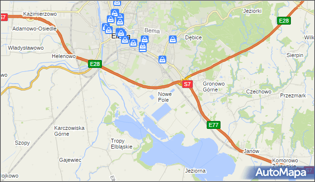 mapa Nowe Pole gmina Elbląg, Nowe Pole gmina Elbląg na mapie Targeo