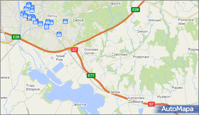 mapa Nowina gmina Elbląg, Nowina gmina Elbląg na mapie Targeo