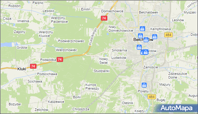 mapa Nowy Świat gmina Bełchatów, Nowy Świat gmina Bełchatów na mapie Targeo