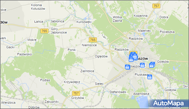 mapa Oględów, Oględów na mapie Targeo