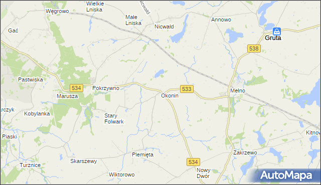 mapa Okonin gmina Gruta, Okonin gmina Gruta na mapie Targeo