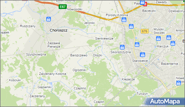 mapa Oliszki gmina Choroszcz, Oliszki gmina Choroszcz na mapie Targeo