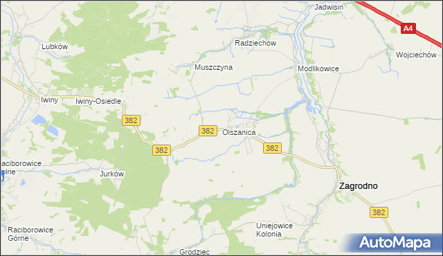 mapa Olszanica gmina Zagrodno, Olszanica gmina Zagrodno na mapie Targeo