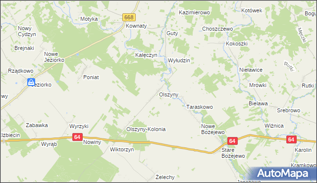 mapa Olszyny gmina Piątnica, Olszyny gmina Piątnica na mapie Targeo