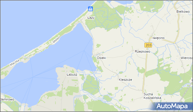 mapa Osieki gmina Sianów, Osieki gmina Sianów na mapie Targeo