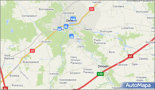 mapa Osiny gmina Dmosin, Osiny gmina Dmosin na mapie Targeo