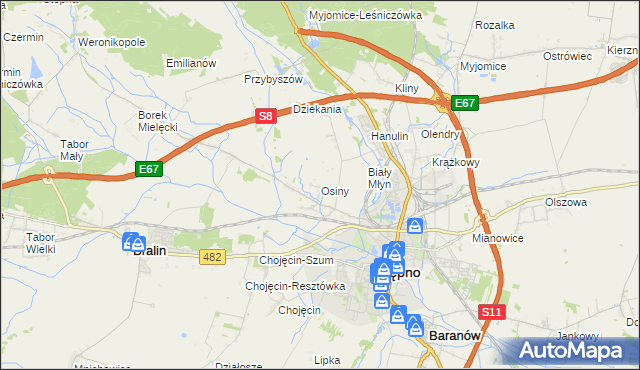mapa Osiny gmina Kępno, Osiny gmina Kępno na mapie Targeo