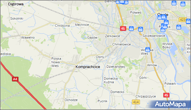 mapa Osiny gmina Komprachcice, Osiny gmina Komprachcice na mapie Targeo