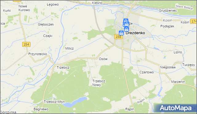 mapa Osów gmina Drezdenko, Osów gmina Drezdenko na mapie Targeo