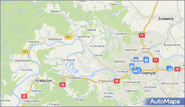 mapa Ostrów gmina Przemyśl, Ostrów gmina Przemyśl na mapie Targeo