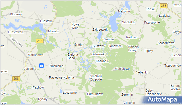 mapa Ostrówek gmina Sompolno, Ostrówek gmina Sompolno na mapie Targeo