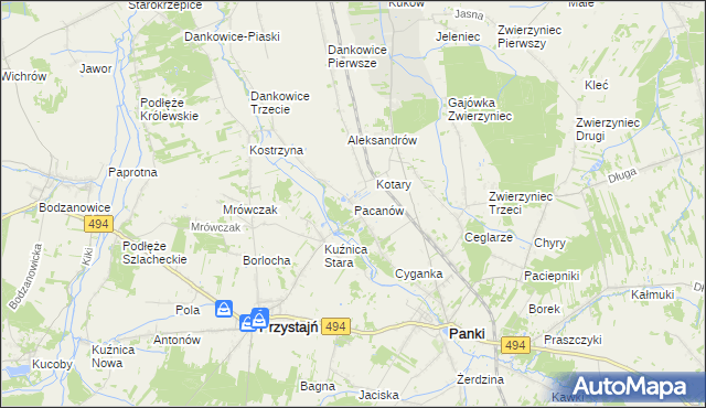 mapa Pacanów gmina Panki, Pacanów gmina Panki na mapie Targeo