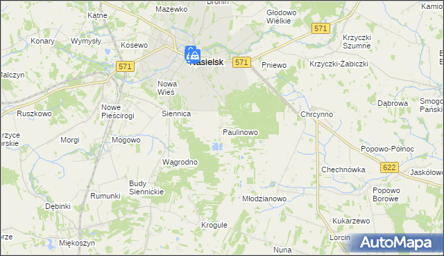 mapa Paulinowo, Paulinowo na mapie Targeo