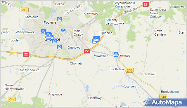 mapa Pawłówko gmina Chojnice, Pawłówko gmina Chojnice na mapie Targeo