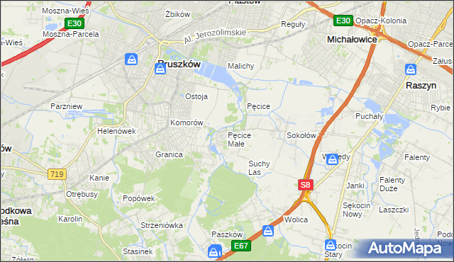 mapa Pęcice Małe, Pęcice Małe na mapie Targeo