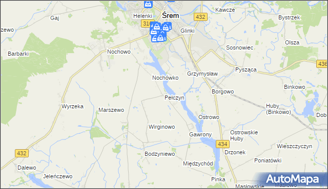 mapa Pełczyn gmina Śrem, Pełczyn gmina Śrem na mapie Targeo