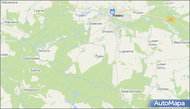 mapa Piaski gmina Resko, Piaski gmina Resko na mapie Targeo